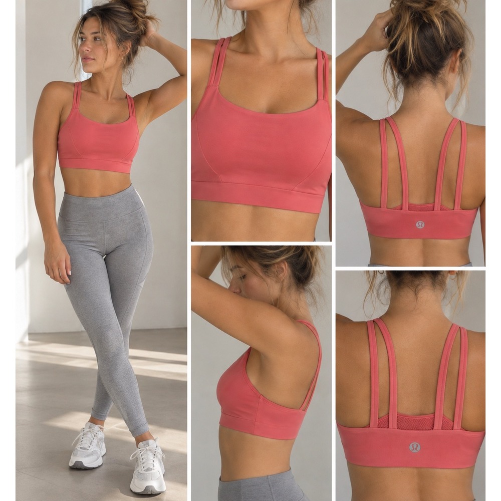 Lululemon Free To Be Bra Wild Coral Pink Strappy Back Yoga Sports Bra Size 6